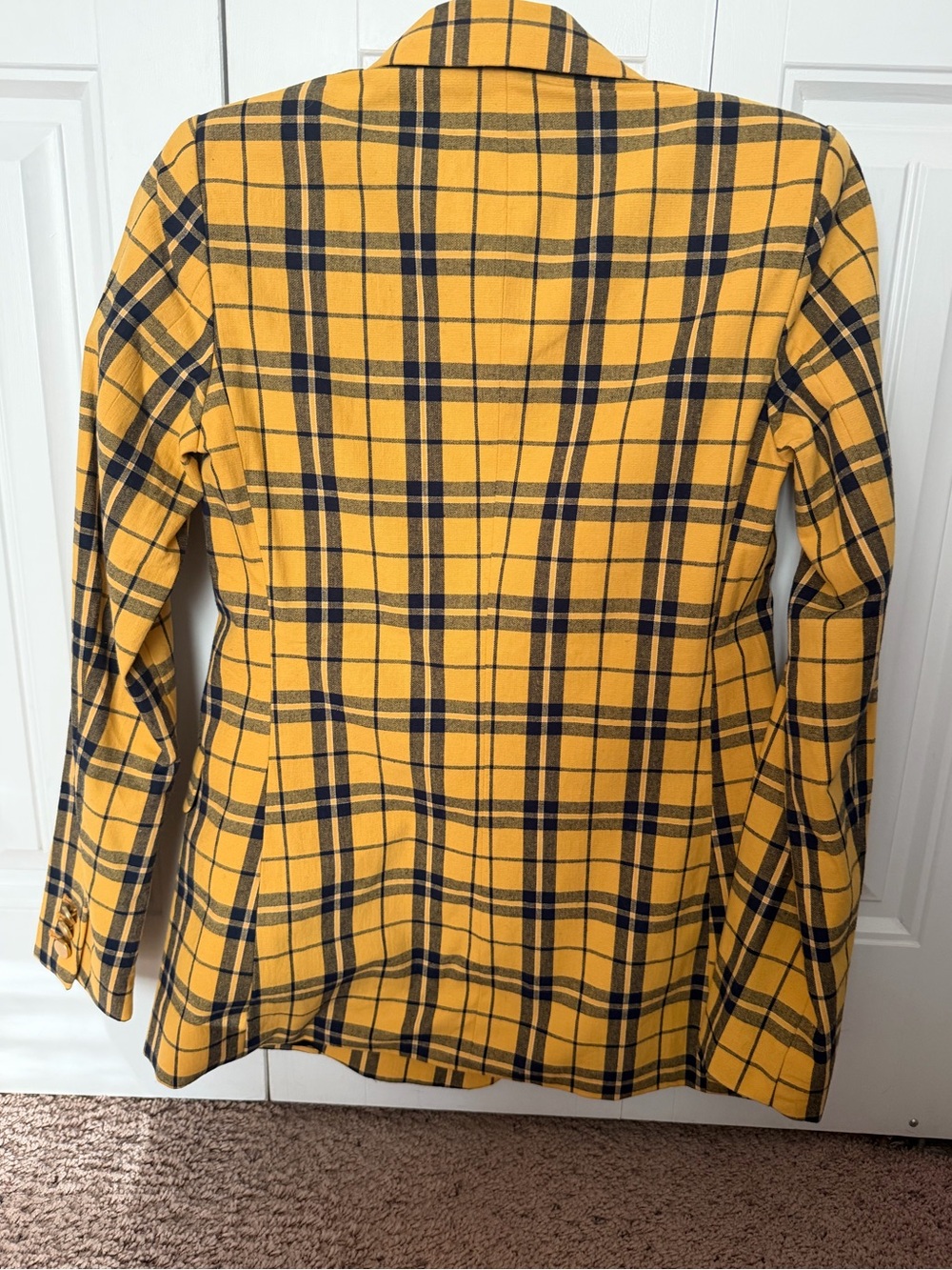 NWT Free Assembly Women's Yellow Plaid Double-Breasted Blazer - Picture 4 of 9